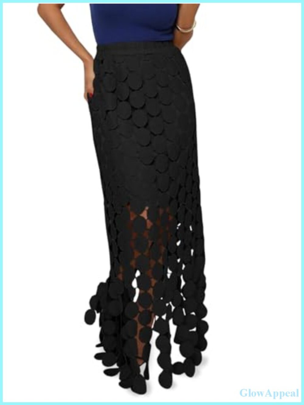 Hollow Out Maxi Skirt Boho Fringe Hem Long Skirt